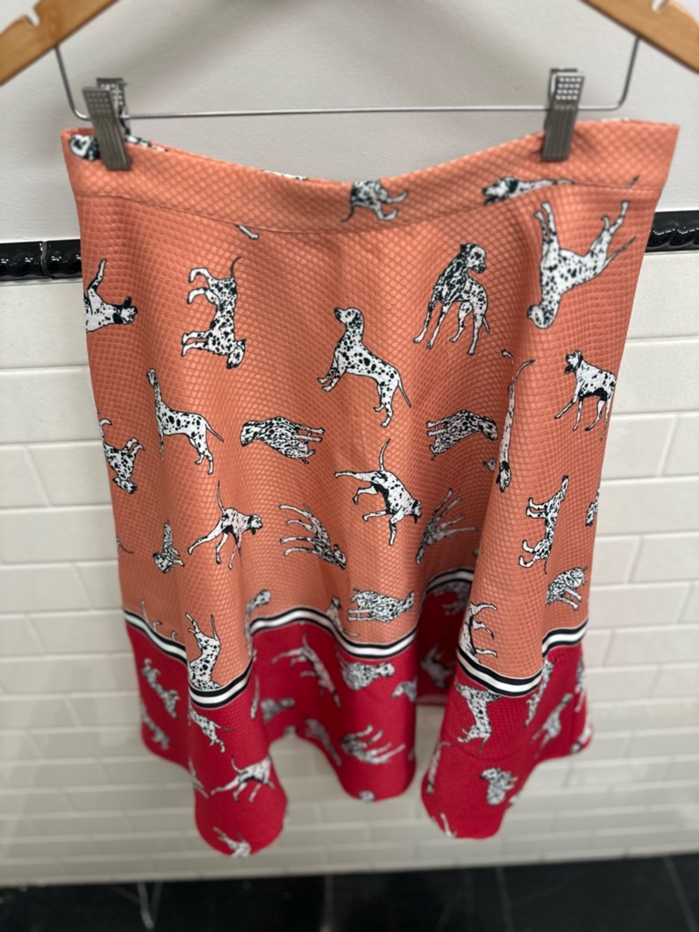 Hutch Coral and Red Dalmatian Print Skater Skirt